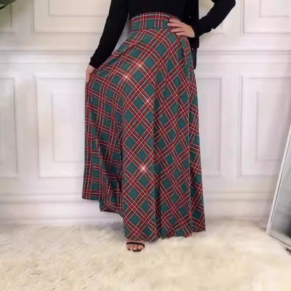 Modieuze en casual Schotse midi-rok met tailleband