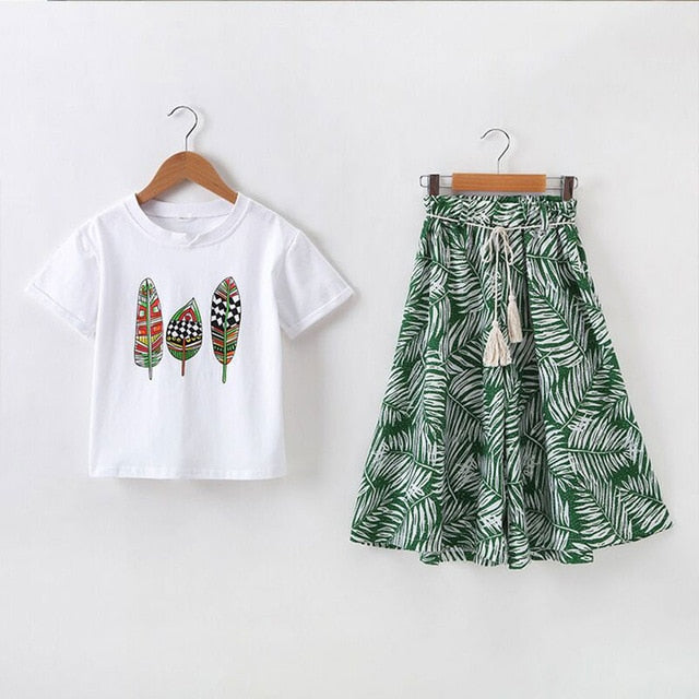 Girls Clothing Sets Summer Short Sleeve T-Shirt+Pants 2 Pcs Kids Outwear Children Clothes Suits