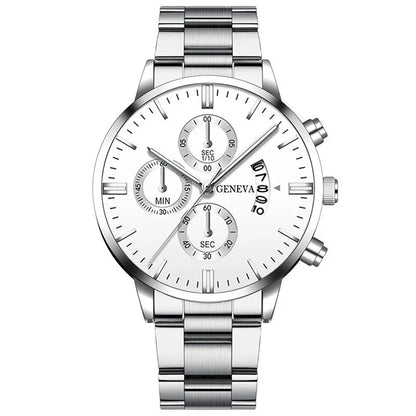3PCS Set Fashion Mens Business Calendar Watches Men Casual Silver Bracelet Wings Necklace Stainless Steel Quartz Wrist Watch - CHRISTDEST GLOBAL SERVICE