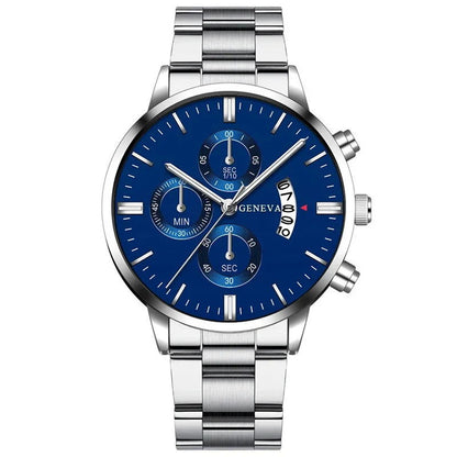 3PCS Set Fashion Mens Business Calendar Watches Men Casual Silver Bracelet Wings Necklace Stainless Steel Quartz Wrist Watch - CHRISTDEST GLOBAL SERVICE
