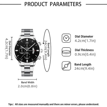 3PCS Set Fashion Mens Business Calendar Watches Men Casual Silver Bracelet Wings Necklace Stainless Steel Quartz Wrist Watch - CHRISTDEST GLOBAL SERVICE