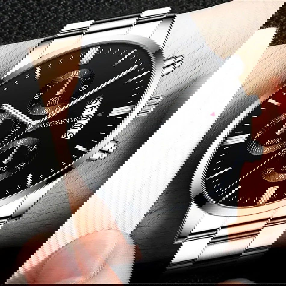 3PCS Set Fashion Mens Business Calendar Watches Men Casual Silver Bracelet Wings Necklace Stainless Steel Quartz Wrist Watch - CHRISTDEST GLOBAL SERVICE
