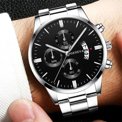 3PCS Set Fashion Mens Business Calendar Watches Men Casual Silver Bracelet Wings Necklace Stainless Steel Quartz Wrist Watch - CHRISTDEST GLOBAL SERVICE