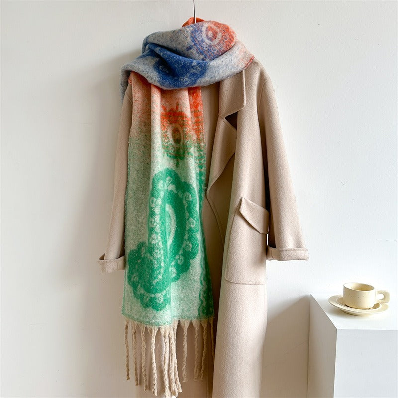 Retro Cashew Scarf Women's Imitation Cashmere Thick Neck Tassel Extended Shawl