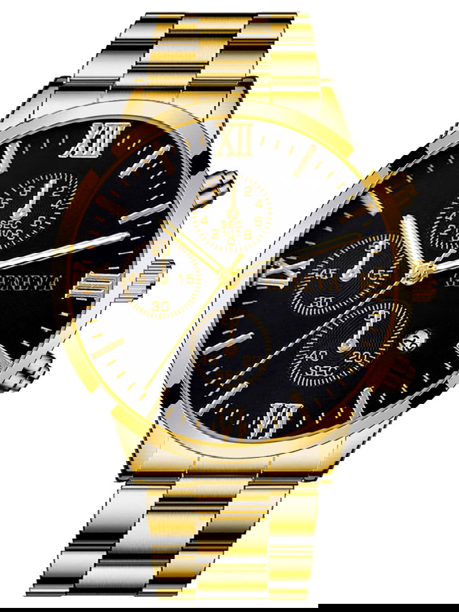 4pcs gold alloy Roman with calendar men's quartz watch and cross necklace bracelet ring set selected gift - CHRISTDEST GLOBAL SERVICE