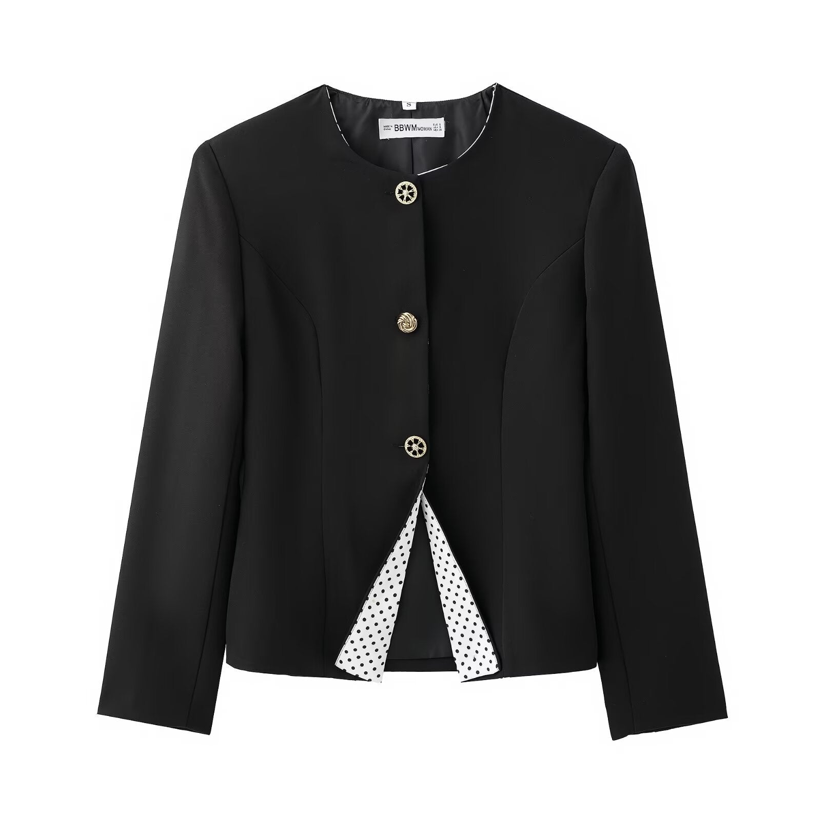 Long sleeved suit jacket+polka dot skirt