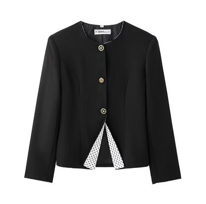 Long sleeved suit jacket+polka dot skirt