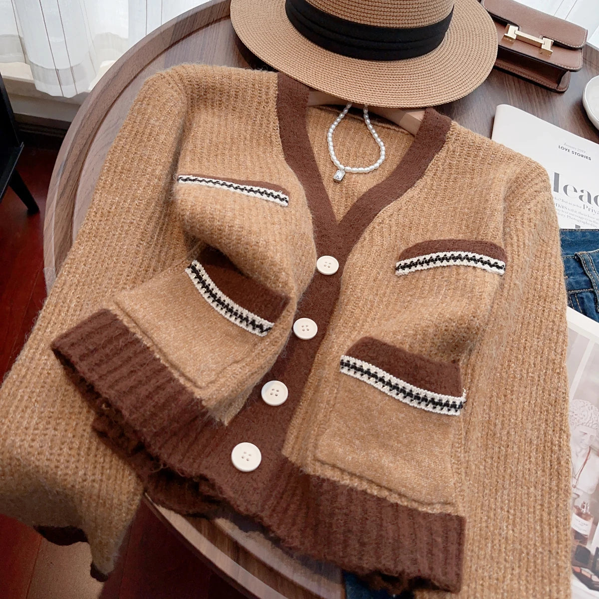 Women Sweaters Cardigans For Women   Autumn Winter Vintage Elegant Fashion Tops Long Sleeve V-neck Single-breasted Jumpers