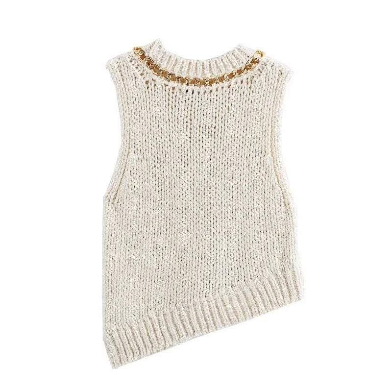 Asymmetrical Tanks with Chain Ladies Tops Sleeveless Waistcoat Women Holiday Tops Women's Classic Fashion Vests