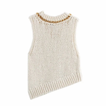 Asymmetrical Tanks with Chain Ladies Tops Sleeveless Waistcoat Women Holiday Tops Women's Classic Fashion Vests