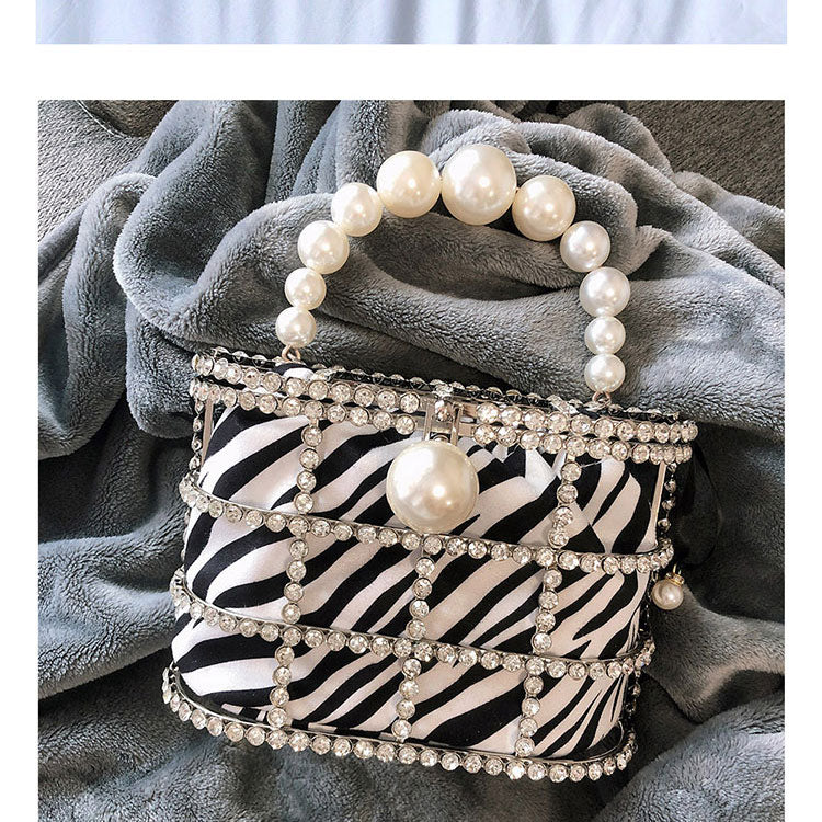 Leopard Zebra Pattern Diamonds Basket Evening Clutch Bags Women Luxury Purses Preal Beaded Metallic Handbags Ladies Wedding Bag