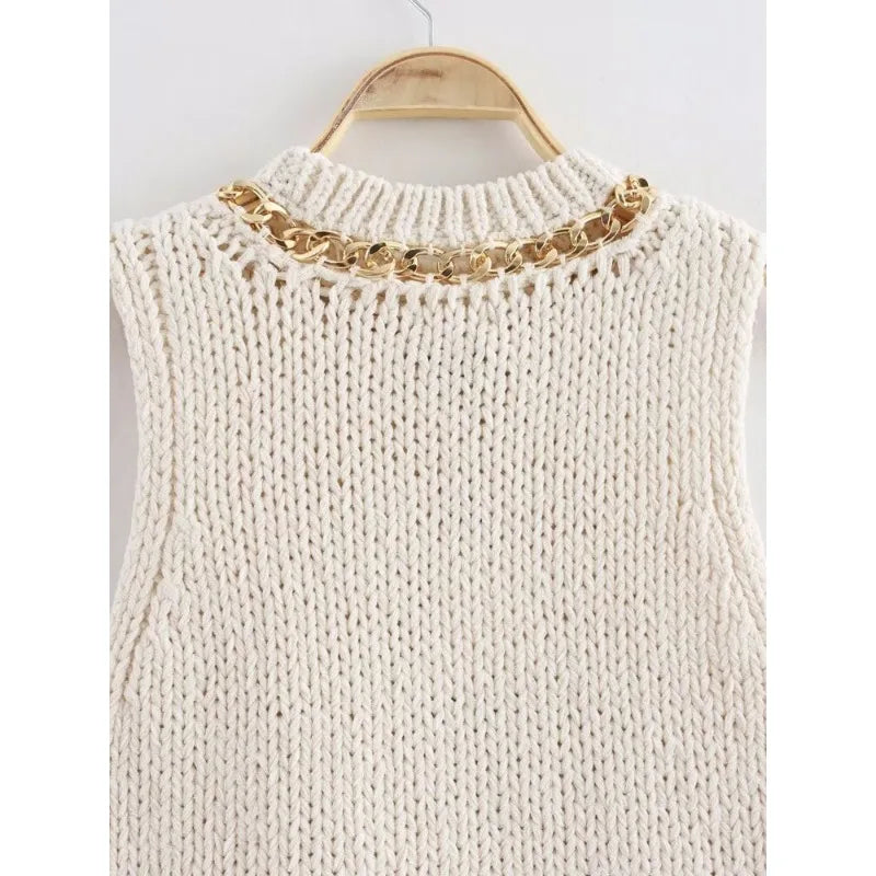 Asymmetrical Tanks with Chain Ladies Tops Sleeveless Waistcoat Women Holiday Tops Women's Classic Fashion Vests