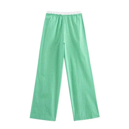 Striped Pants Sets Women's 2-piece Autumn  Chic Loose Wide-leg Pants Sets Street Fashion Youth 2 Piece Sets Womens Outfits