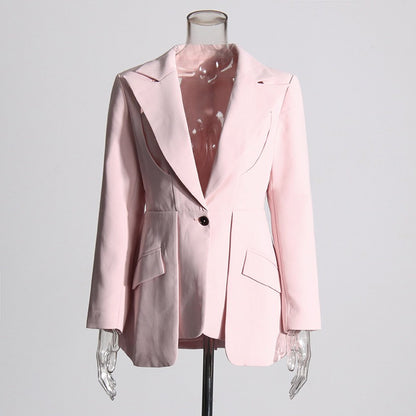 Design solid color suit with hollow out irregular suit jacket for women