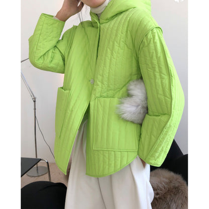 Japanse stijl lui silhouet gewatteerde capuchon katoenen jas losse en afslankende casual warme dikke jas voor vrouwen