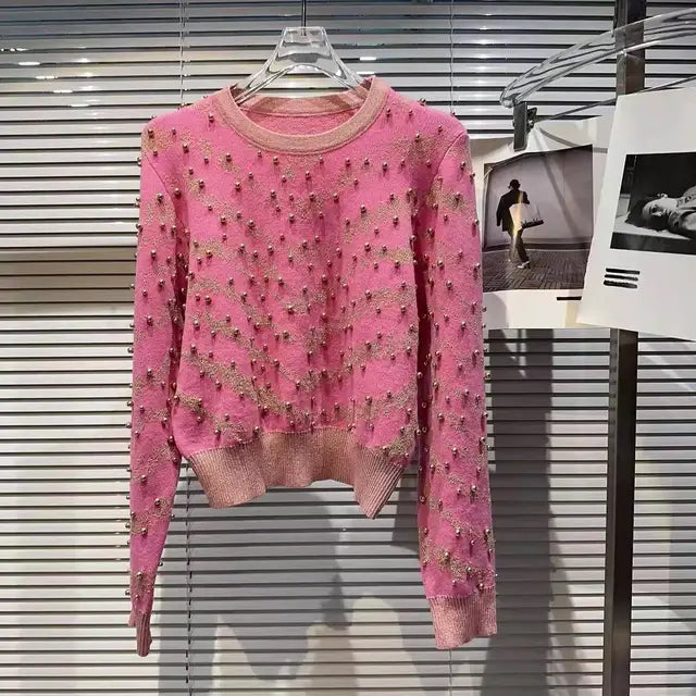 Gekralen gouden draad gebreide trui pullover dames vintage stijlvolle elegante chique tops herfst winter lange mouw o-hals truien 