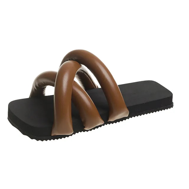 Brand Designer Slippers Summer New Flat Slippers Non-slip Fashion Silver Flip-flop Slides Beach Black Platform Open-toe Sandals