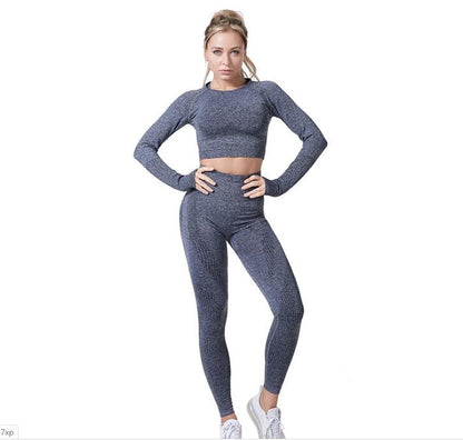 Vrouwen Vital Naadloze Yoga Set Sportkleding Fitnessleggings + Cropped Shirts Sportpak