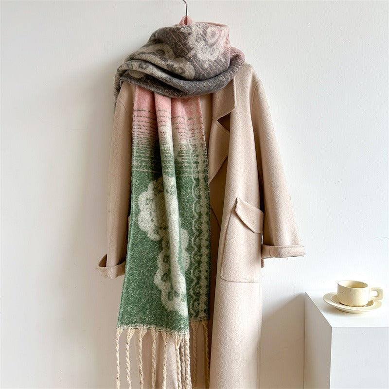 Retro Cashew Scarf Women's Imitation Cashmere Thick Neck Tassel Extended Shawl