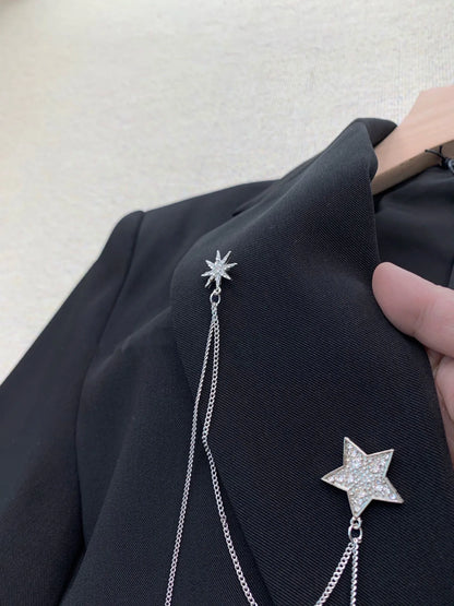 Zware Industrie Diamant Bezaaid Pailletten Ster Kwastje Pak Jas Voor Vrouwen Lente Herfst Nieuwe Designer Strass Jas