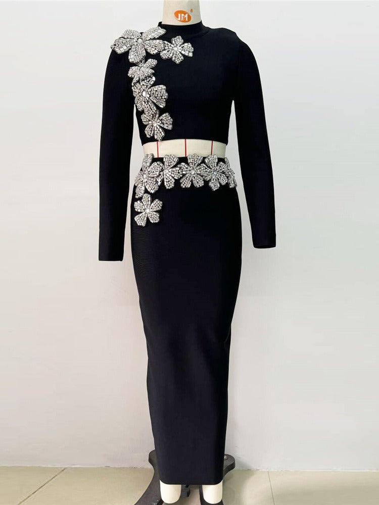 Bandage rok set lange rok tweedelig set feestjurk hoge taille zware industrie dameskleding