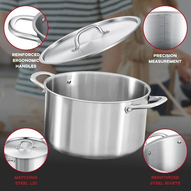 6 Quart Tri-Ply Stainless Steel Stockpot with Steel Lid - Exceptional Heat Distribution for Delicious Soups, Stews, and More - CHRISTDEST GLOBAL SERVICE