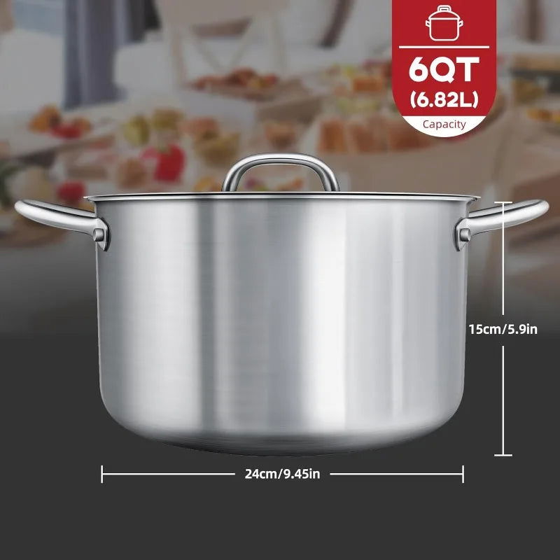 6 Quart Tri-Ply Stainless Steel Stockpot with Steel Lid - Exceptional Heat Distribution for Delicious Soups, Stews, and More - CHRISTDEST GLOBAL SERVICE