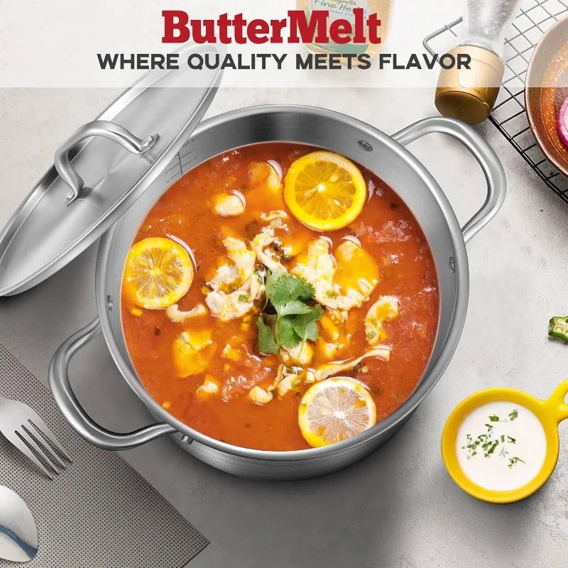 6 Quart Tri-Ply Stainless Steel Stockpot with Steel Lid - Exceptional Heat Distribution for Delicious Soups, Stews, and More - CHRISTDEST GLOBAL SERVICE
