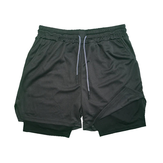 Men's Double Layer Fitness Shorts Drawstring Mesh Lining Elastic Waist Breathable Quick Dry to Beach Pool Summer Male