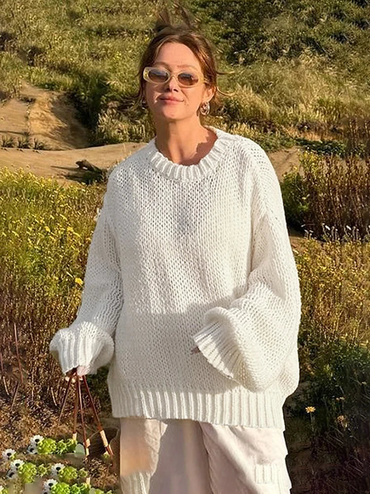 Herfst nieuwe losse en luie trui dames dunne lange mouwen pullover losse gebreide trui top