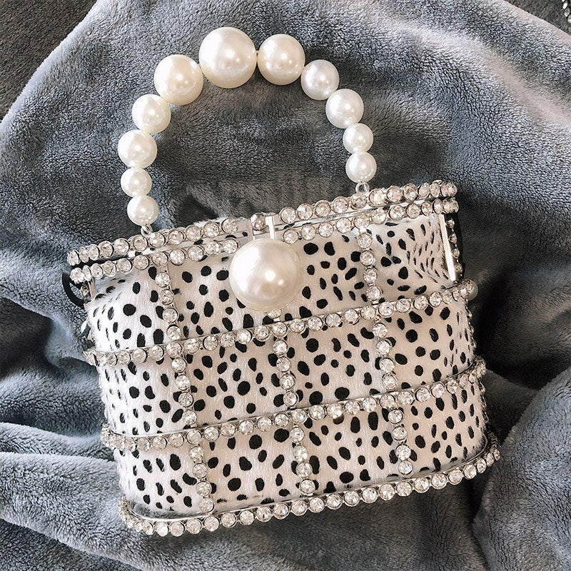 Leopard Zebra Pattern Diamonds Basket Evening Clutch Bags Women Luxury Purses Preal Beaded Metallic Handbags Ladies Wedding Bag