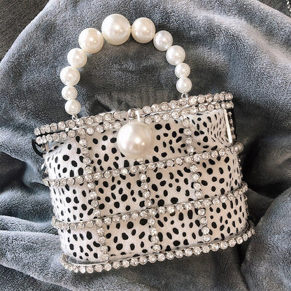 Leopard Zebra Pattern Diamonds Basket Evening Clutch Bags Women Luxury Purses Preal Beaded Metallic Handbags Ladies Wedding Bag