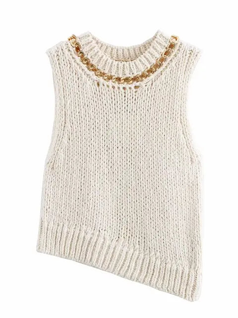 Asymmetrical Tanks with Chain Ladies Tops Sleeveless Waistcoat Women Holiday Tops Women's Classic Fashion Vests