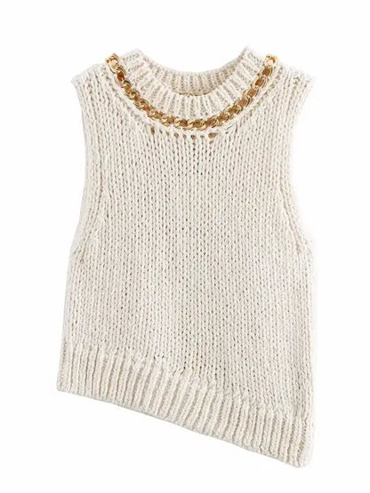 Asymmetrical Tanks with Chain Ladies Tops Sleeveless Waistcoat Women Holiday Tops Women's Classic Fashion Vests