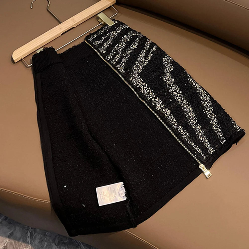 Zware Gemaakte Hete Boor Dikke Wollen Doek Lange Mouw Dubbelrijs Blazer Mini Rok Herfst Winter Set Mode Pak