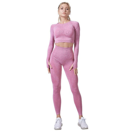 Vrouwen Vital Naadloze Yoga Set Sportkleding Fitnessleggings + Cropped Shirts Sportpak