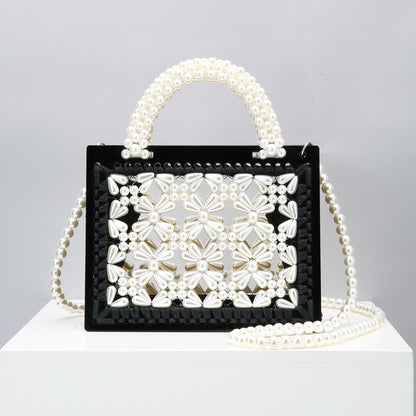 Luxury Acrylic Pearl Evening Clutch Bags Women Handmade Beaded Clear Purses And Handbags Ladies Woven Shoulder Bag Wedding Party