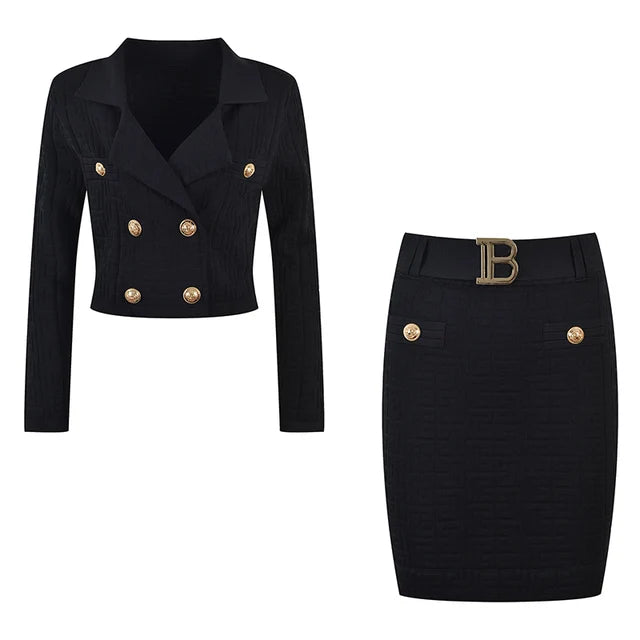 Jacquard gebreide pakkraag top halve rok tweedelige mode rok set