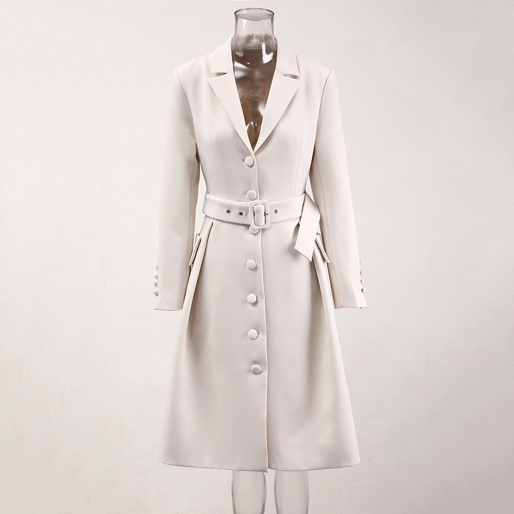 Riem en taille collectie modieuze temperament enkele rij knopen effen kleur trenchcoat dames driedimensionaal