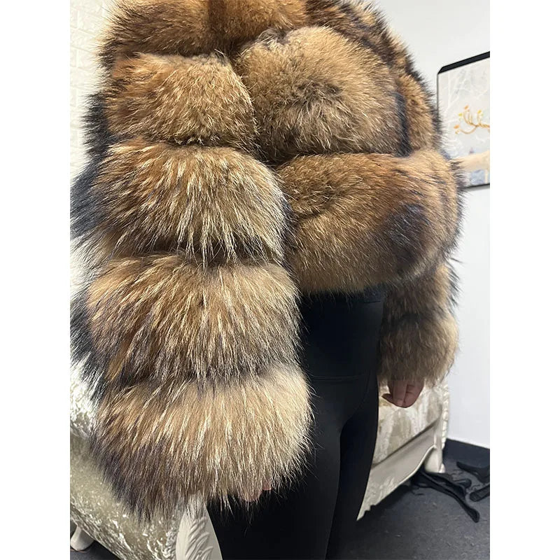 2025 Plus Size tops MAOMAOKONG Clothing Curve coat Women's Natural real raccoon Fur Coat winter jackets outerwears Female Vest