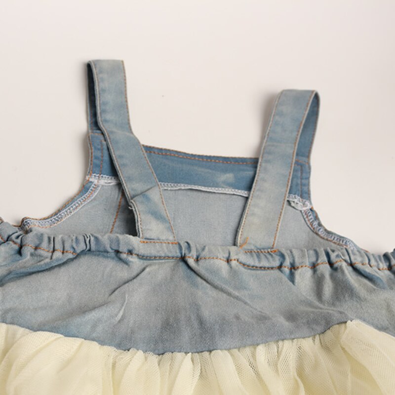 Summer Lace Denim Patch Baby Girl Dress Children Party Frock Toddler Girl Clothing Kids Princess Dress
