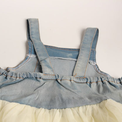 Summer Lace Denim Patch Baby Girl Dress Children Party Frock Toddler Girl Clothing Kids Princess Dress