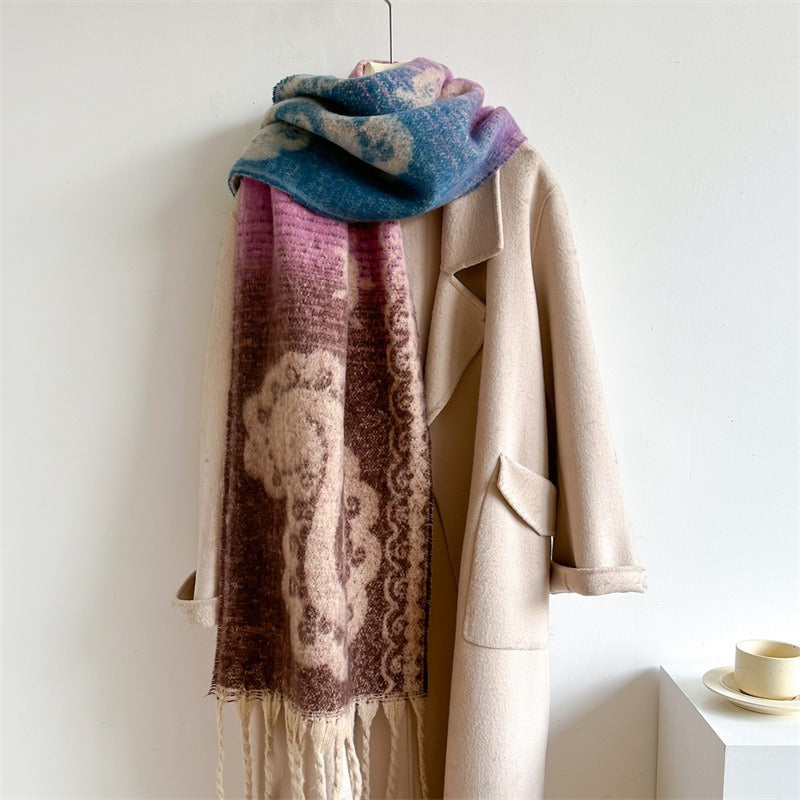 Retro Cashew Scarf Women's Imitation Cashmere Thick Neck Tassel Extended Shawl