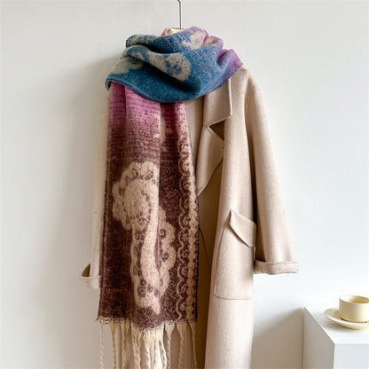Retro Cashew Scarf Women's Imitation Cashmere Thick Neck Tassel Extended Shawl