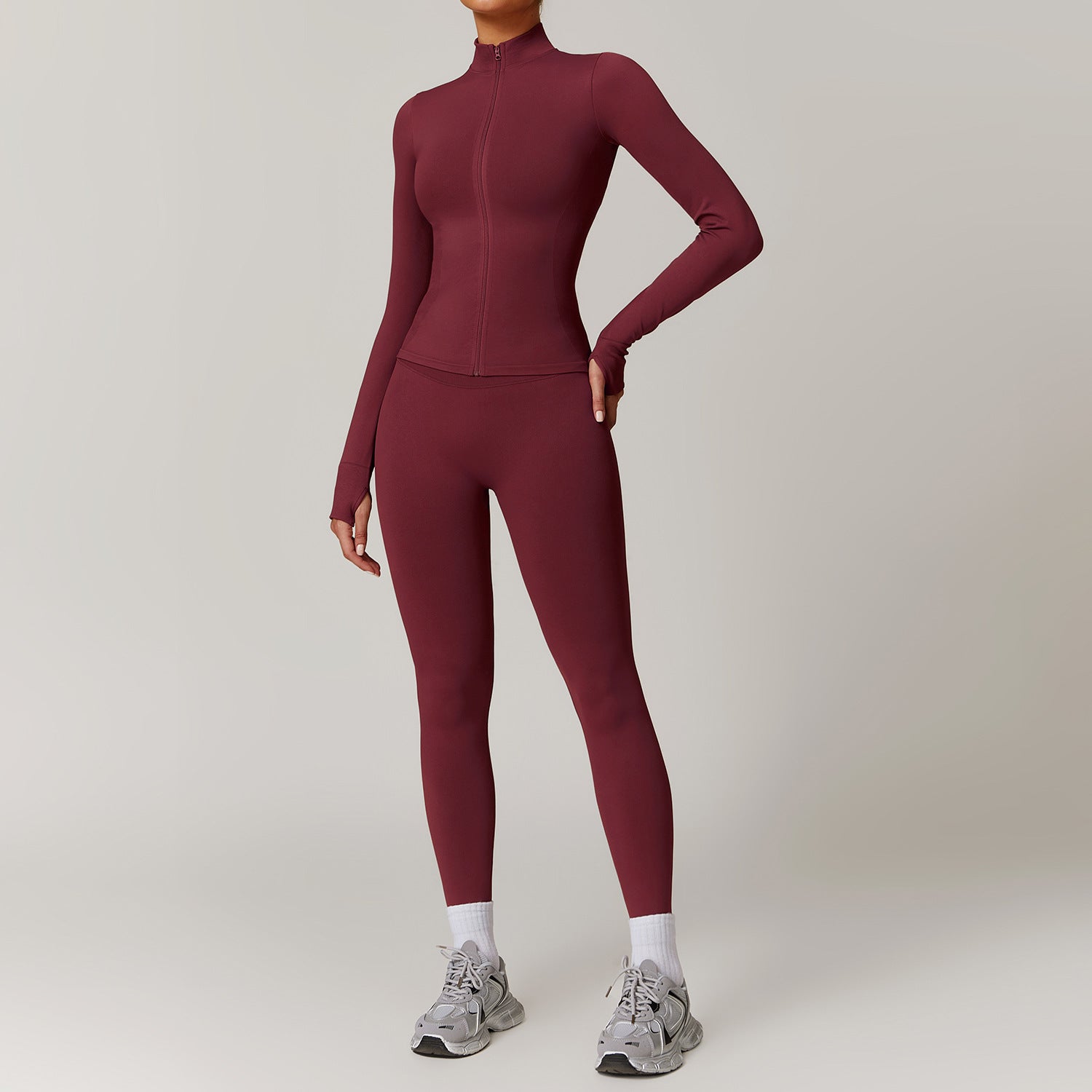 Stand up collar zipper yoga suit jacket windproof slim fit warm top sports running set
