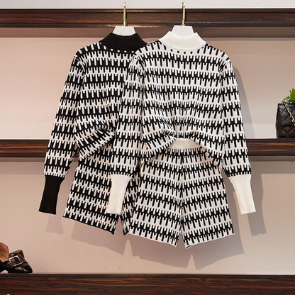 Xiaoxiang retro trui gecombineerd met wijde pijpen shorts tweedelig setje