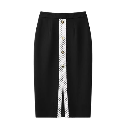 Long sleeved suit jacket+polka dot skirt