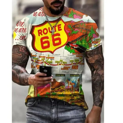 Motorcycle Vintage Classic 3D Harajuku Print Men's Punk Tough Guy Street Hip Hop Crew Neck Short Sleeve Summer Loose T-shirt Top - CHRISTDEST GLOBAL SERVICE