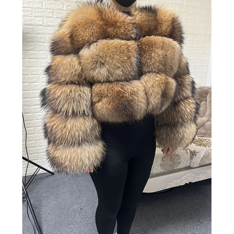 2025 Plus Size tops MAOMAOKONG Clothing Curve coat Women's Natural real raccoon Fur Coat winter jackets outerwears Female Vest