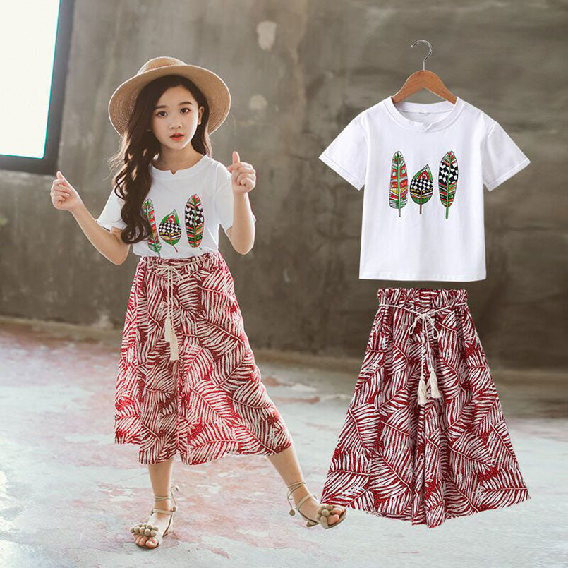Girls Clothing Sets Summer Short Sleeve T-Shirt+Pants 2 Pcs Kids Outwear Children Clothes Suits